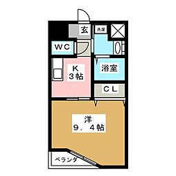 ルラシオン江戸橋 1階1Kの間取り