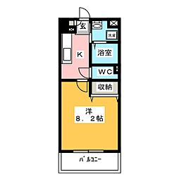 ブルースカイマンションX 2階1Kの間取り