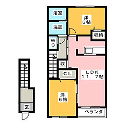 グラン・シャリオ 2階2LDKの間取り