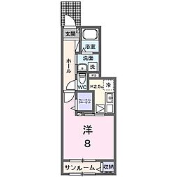 サンリベール 1Kの間取図画像