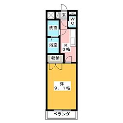 コーポブリリアント 1Kの間取図画像