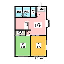 笛野ハイツ 2LDKの間取図画像
