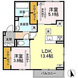 プレジール 2LDKの間取図画像