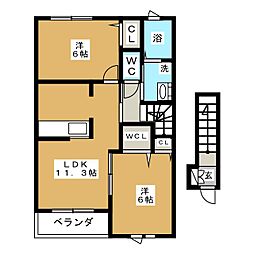 クレール2 2LDKの間取図画像
