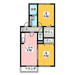 プレールE 2LDKの間取図画像