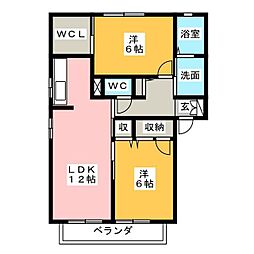 ノヴェル・フォーB 2LDKの間取図画像