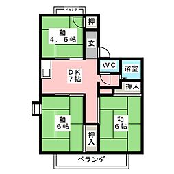 ダンディII 1階3DKの間取り