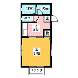 フレグランス平田 1階1Kの間取り