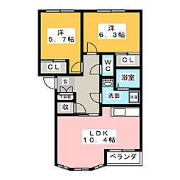 グランバード1 2LDKの間取図画像
