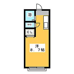 サーキット前ハイツII 2階ワンルームの間取り