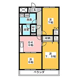 ラ・プランタン 2階3DKの間取り