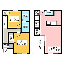 ファウンテンII 1階2LDKの間取り