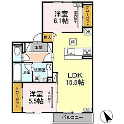 鈴鹿市須賀3丁目アパート 2LDKの間取図画像