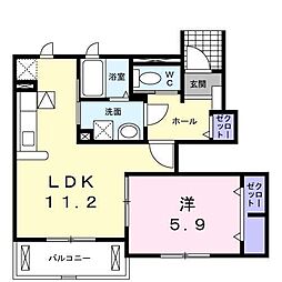 シーサイドヒルC 1LDKの間取図画像