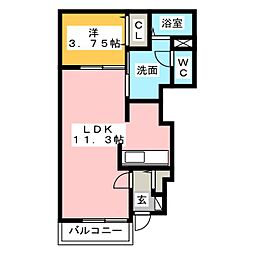 ハピネスフジ 1LDKの間取図画像