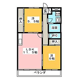 ルポール三日市 2LDKの間取図画像