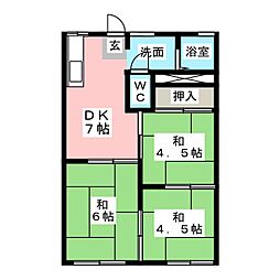 ガーデンフォーブル安田 3DKの間取図画像