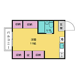 ホワイトハウスB ワンルームの間取図画像