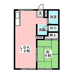 カンザヴィレッヂE 1LDKの間取図画像