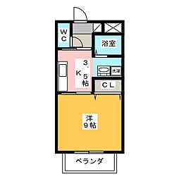 キートス 1Kの間取図画像