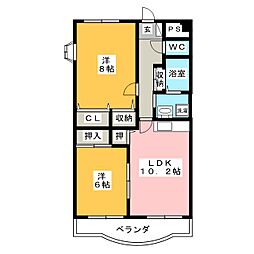 プリンスハイツ箕田 2LDKの間取図画像
