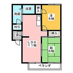 ヴィラ1番館 2階2LDKの間取り