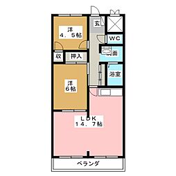 ウエストソシア 1階2LDKの間取り