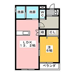 グランコムズ　B棟 2階1LDKの間取り