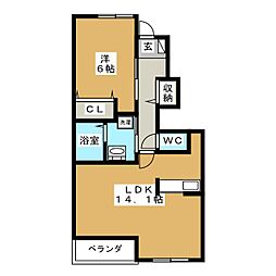 Ｐｉｘｙ　ｈｉｌｌｓ　Ａ 1階1LDKの間取り