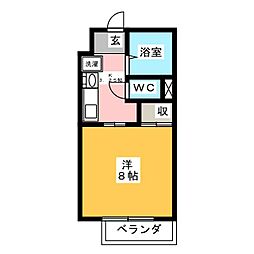 グレーススズカ（4戸） 2階1Kの間取り