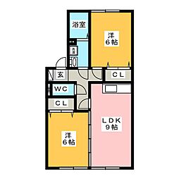 ホクト　Ａ棟 1階2LDKの間取り
