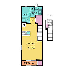 サンポーチ東方　B 2階ワンルームの間取り