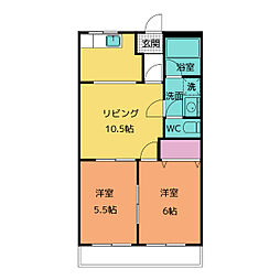ドリームアイランド 2階2LDKの間取り