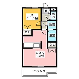 コラージュII 2階1LDKの間取り