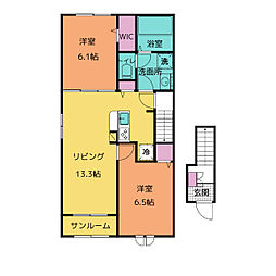 コリーヌ　フロリアII 2階2LDKの間取り