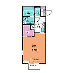 カーサ・アンソレイエ 2階1Kの間取り