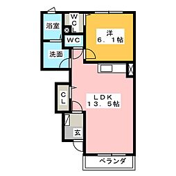 ブランヴェール 1階1LDKの間取り