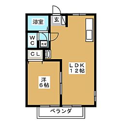 ききょうHILLS　I 2階1LDKの間取り