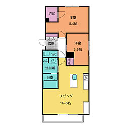 シャーメゾンウィンクス 2階2LDKの間取り