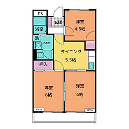 グレイスタウンＭＩＷＡ　Ａ 3階3DKの間取り