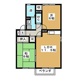 エスポワール星見ヶ丘　Ａ 2階2LDKの間取り