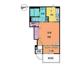 パティオ 1階1Kの間取り