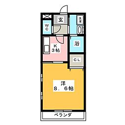 パークサイド若宮C 1Kの間取図画像