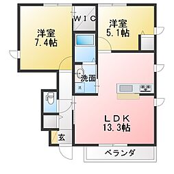 インビクタス　D 1階2LDKの間取り