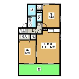 グランモアJB棟 2LDKの間取図画像