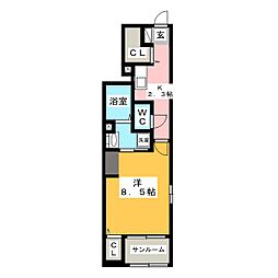 グランツ輝1 1Kの間取図画像