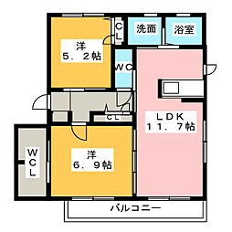ポーセアル 2LDKの間取図画像