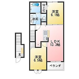 ひよこのいえ2 B 2LDKの間取図画像