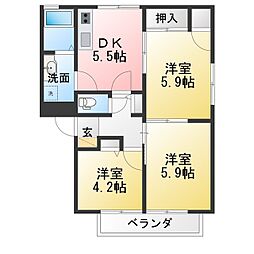 ディアスノダD棟 3DKの間取図画像