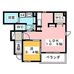 M・ブリッサ 1LDKの間取図画像